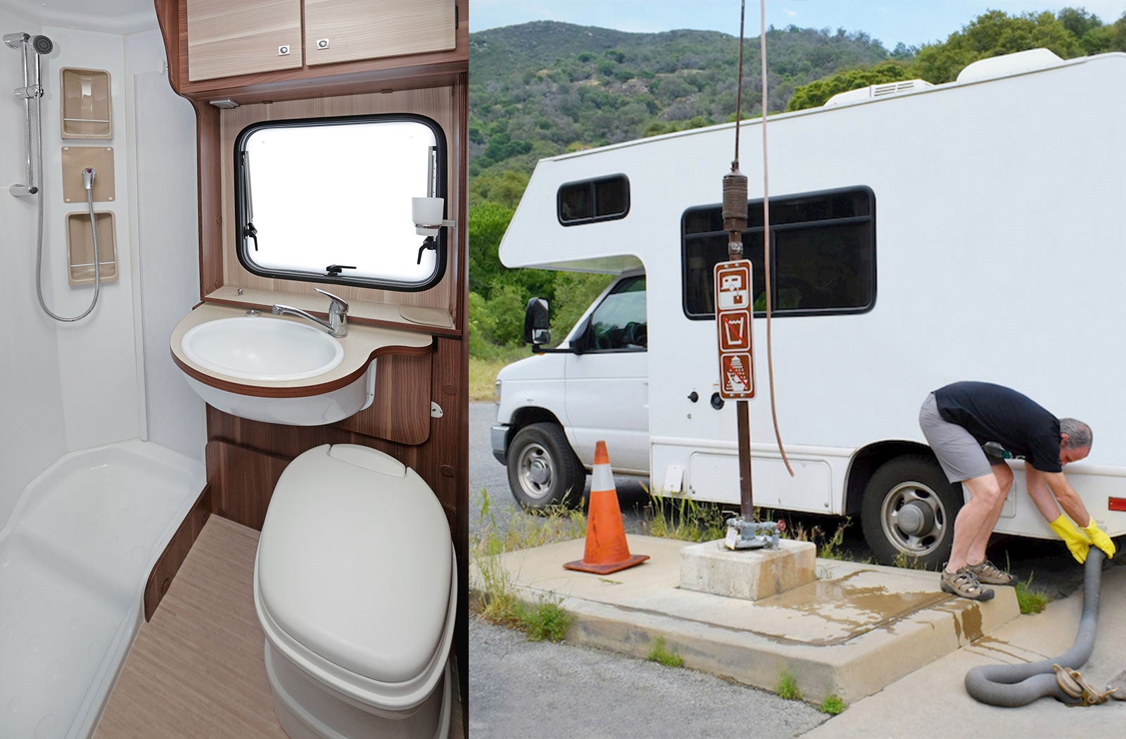 Portable RV/camper toilet and holding tank setup in Iron Mountain, Michigan