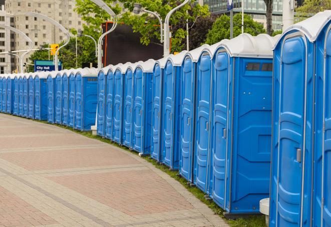 Seasonal porta potty units set up at a Iron Mountain, Michigan venue
